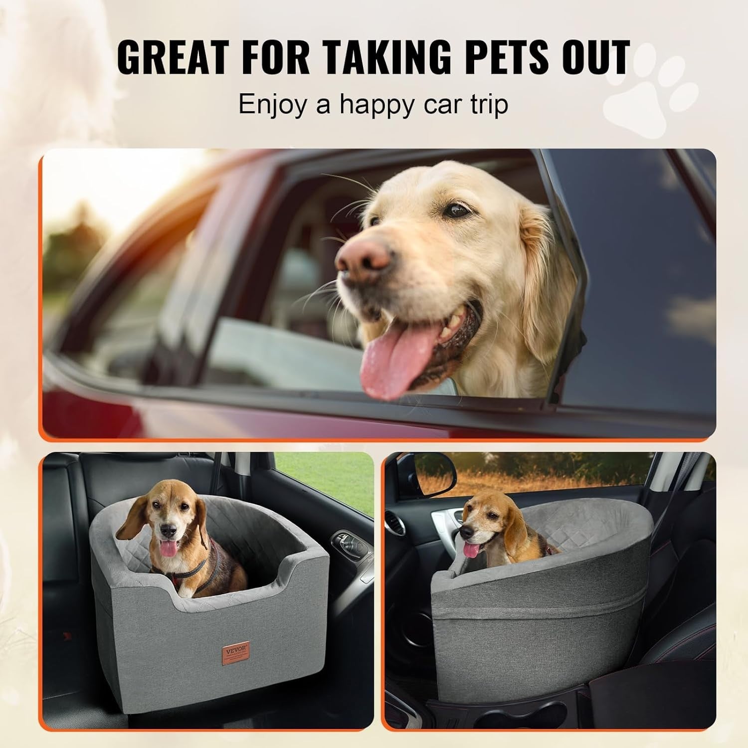 Dog Car Seat Booster Bed Waterproof Travel Seat Safety Leash Up to 55lb