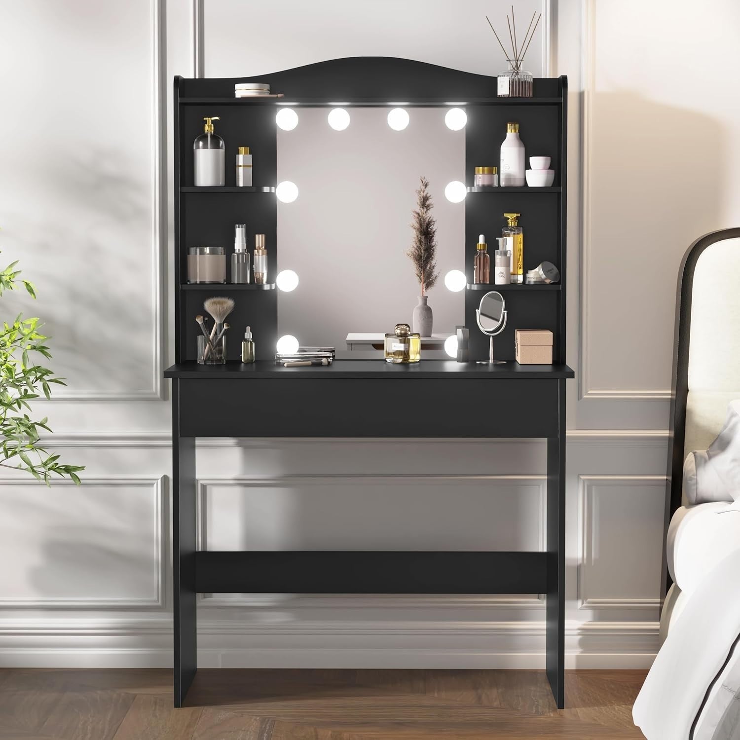 Modern Dressing Table Set LED Light Mirror Stool Drawers Makeup Vanity