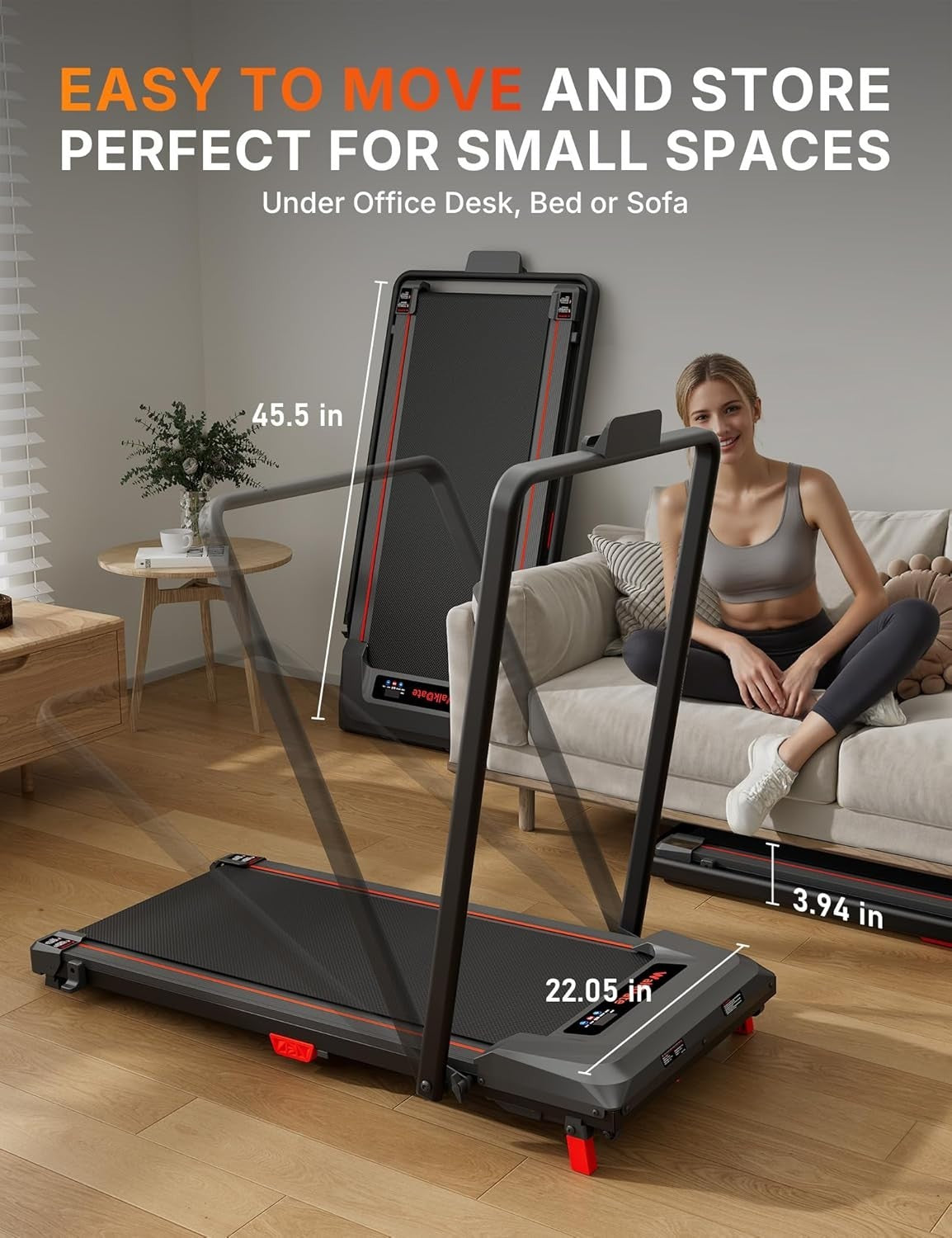 Compact Under Desk Treadmill 330lbs Capacity Low Noise LED Display Home Office
