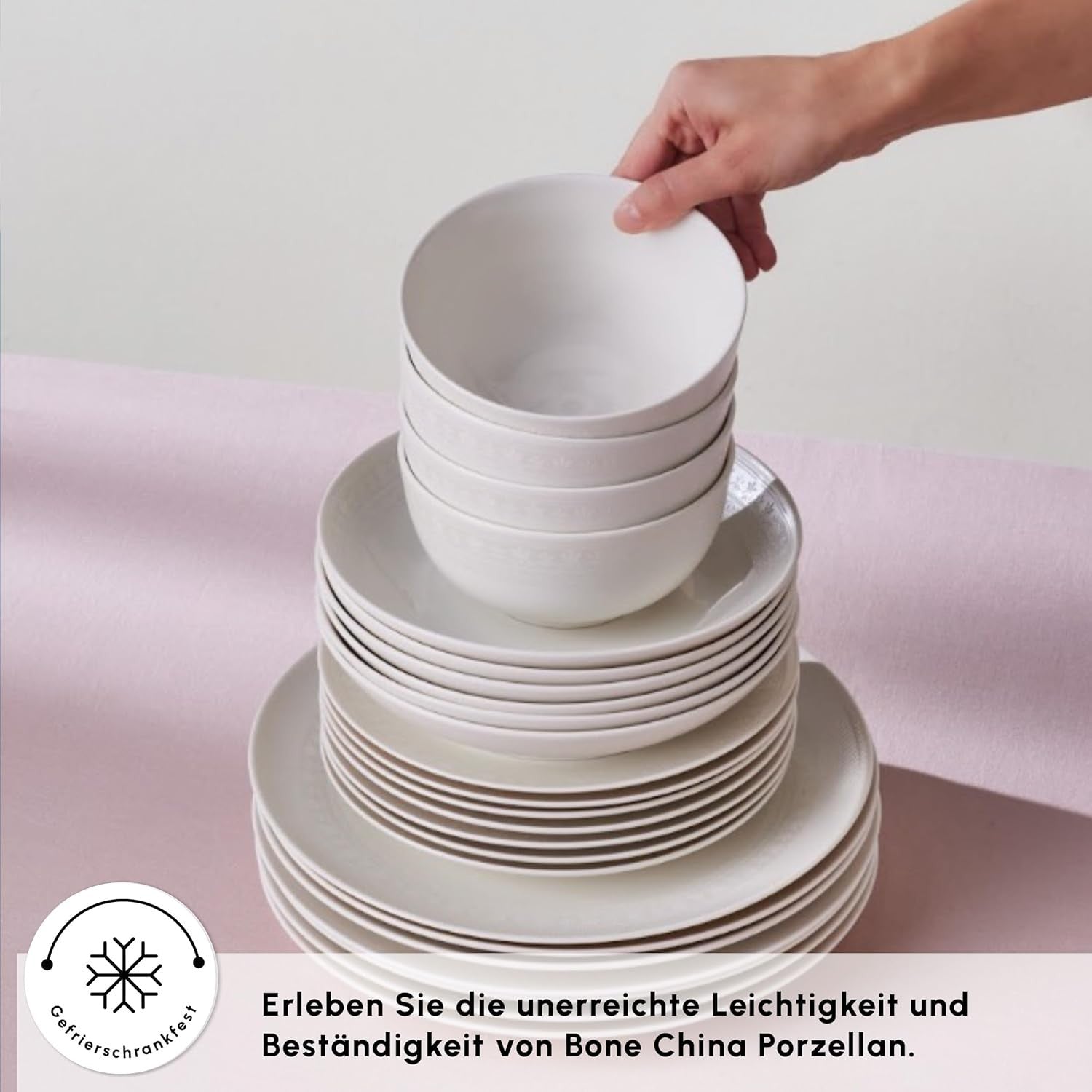 53pc Bone China Dinner Set for 12 White Plates Bowls Serving Platter