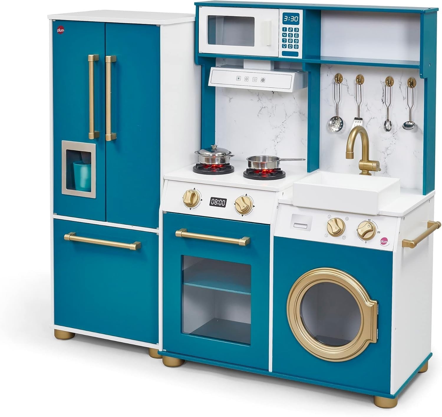 Large Wooden Kids Play Kitchen Lights Sounds Fridge Accessories Set