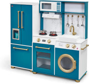 Large Wooden Kids Play Kitchen Lights Sounds Fridge Accessories Set