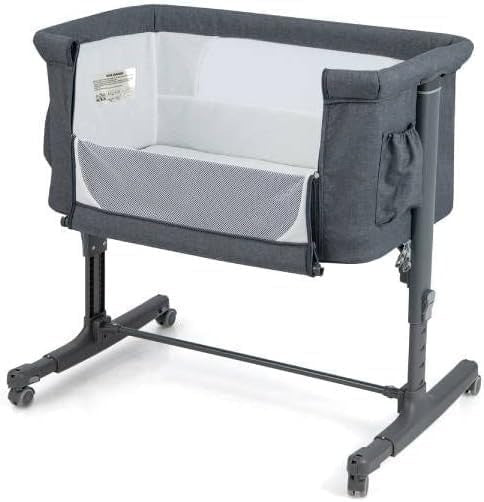 3-in-1 Baby Bedside Crib with Adjustable Heights, Mattress & Carry Bag Dark Grey