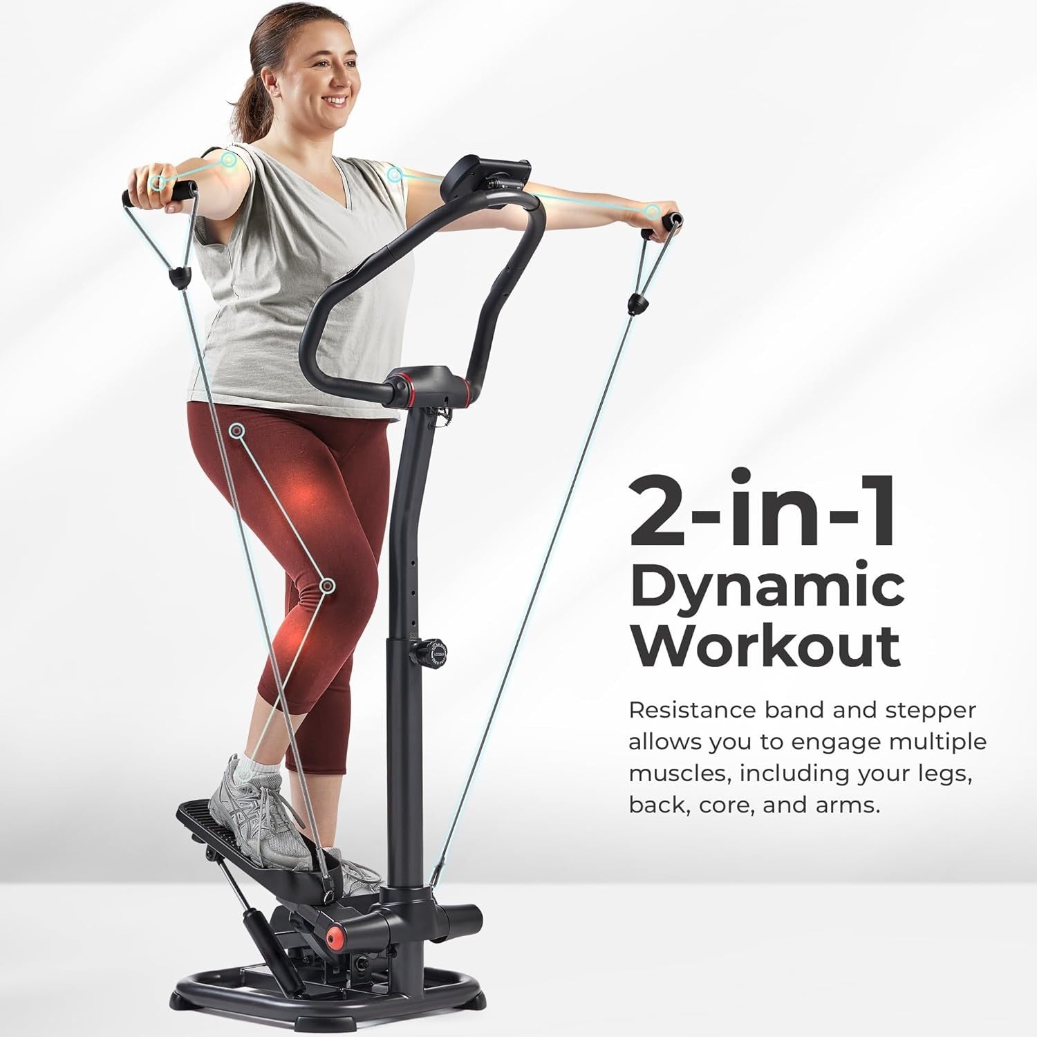 Heavy-Duty Stair Stepper for Home w/ Adjustable Height, LCD Monitor & Bands