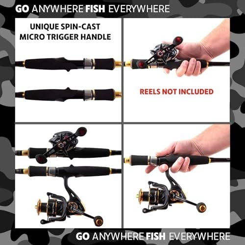 Travel Spin & Baitcast Fishing Rod 4-Section 2 Tips Compact Carbon Rod