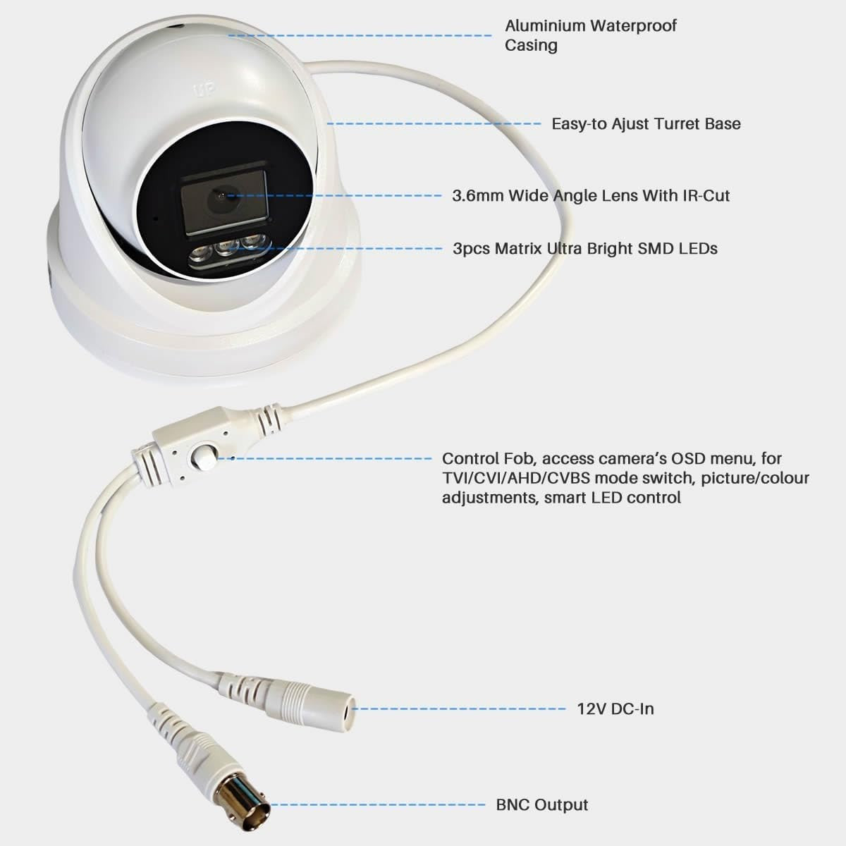5MP 3K CCTV Dome Camera Audio Full Colour Night Vision IP66 Outdoor