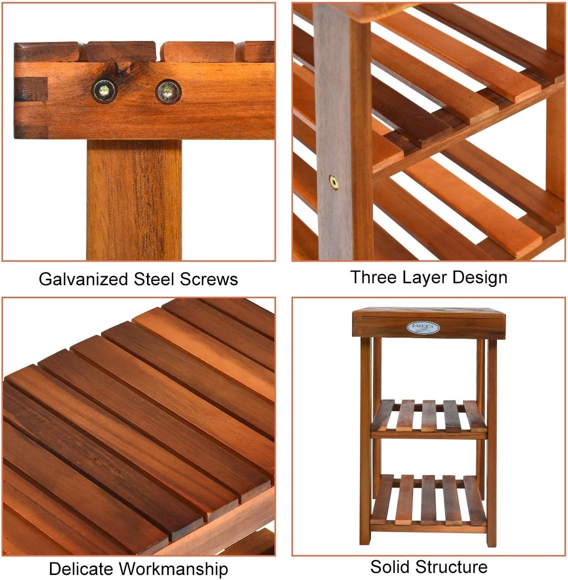 3-Tier Acacia Wood Shoe Rack Bench Wide Storage Seat for Hallway Entryway