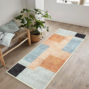 Washable Runner Rug 80x150cm Non-Slip Soft Hallway Kitchen Bedroom Retro Blocks