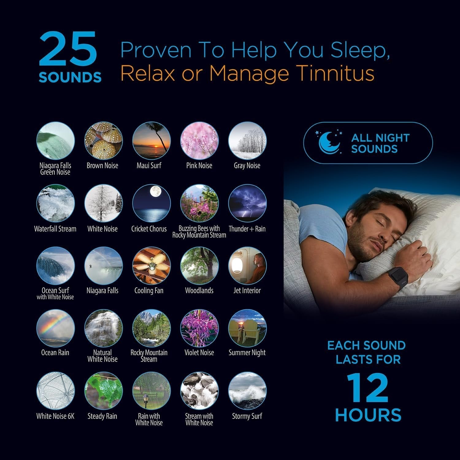 Tinnitus Sound Therapy System with 25 Soothing Sounds & Bluetooth