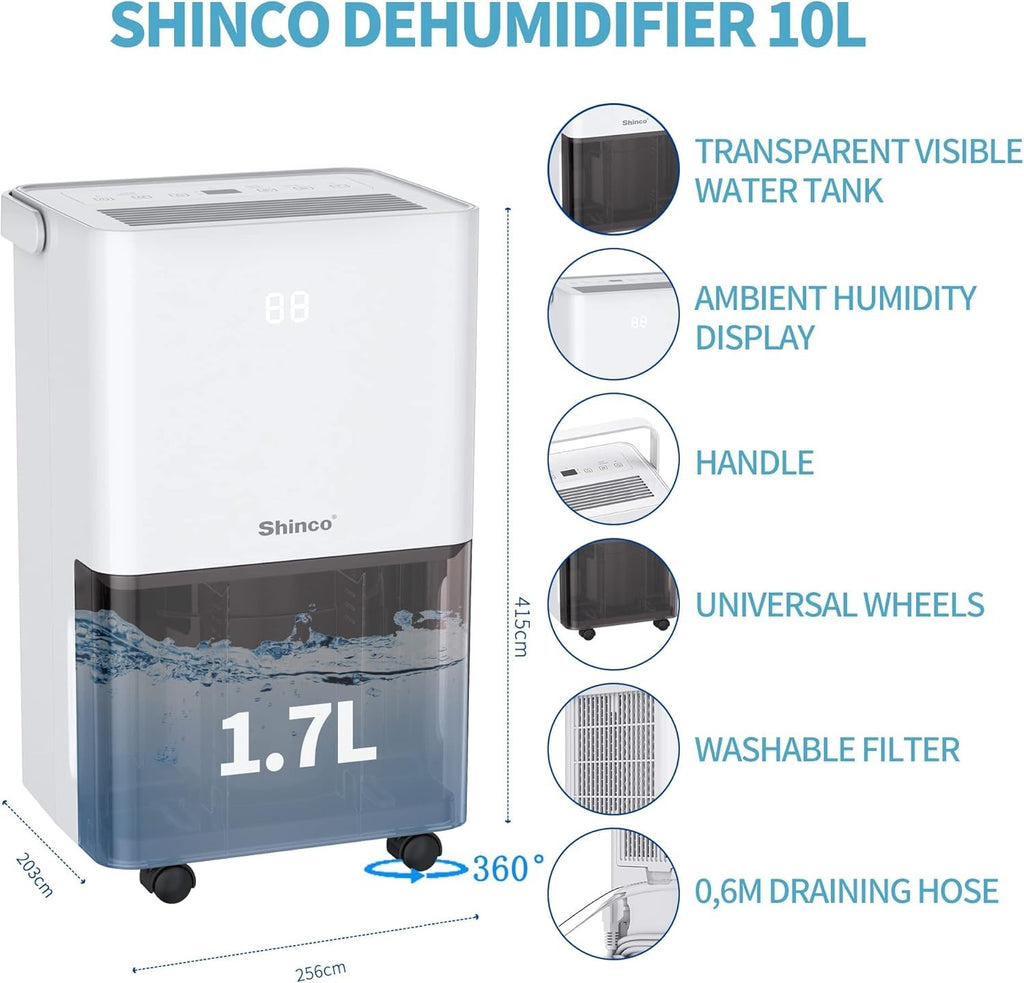 10L Dehumidifier Energy Efficient Laundry Dry Damp Mould Control Timer