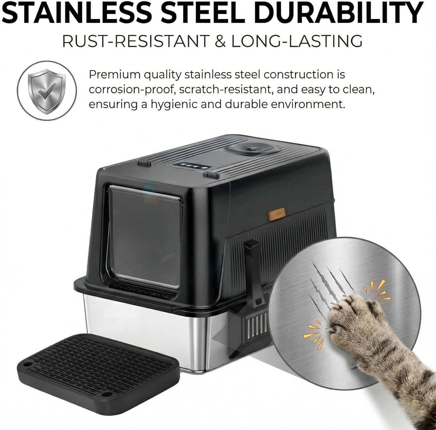XL Stainless Steel Cat Litter Box Odor Control High Sided Enclosed