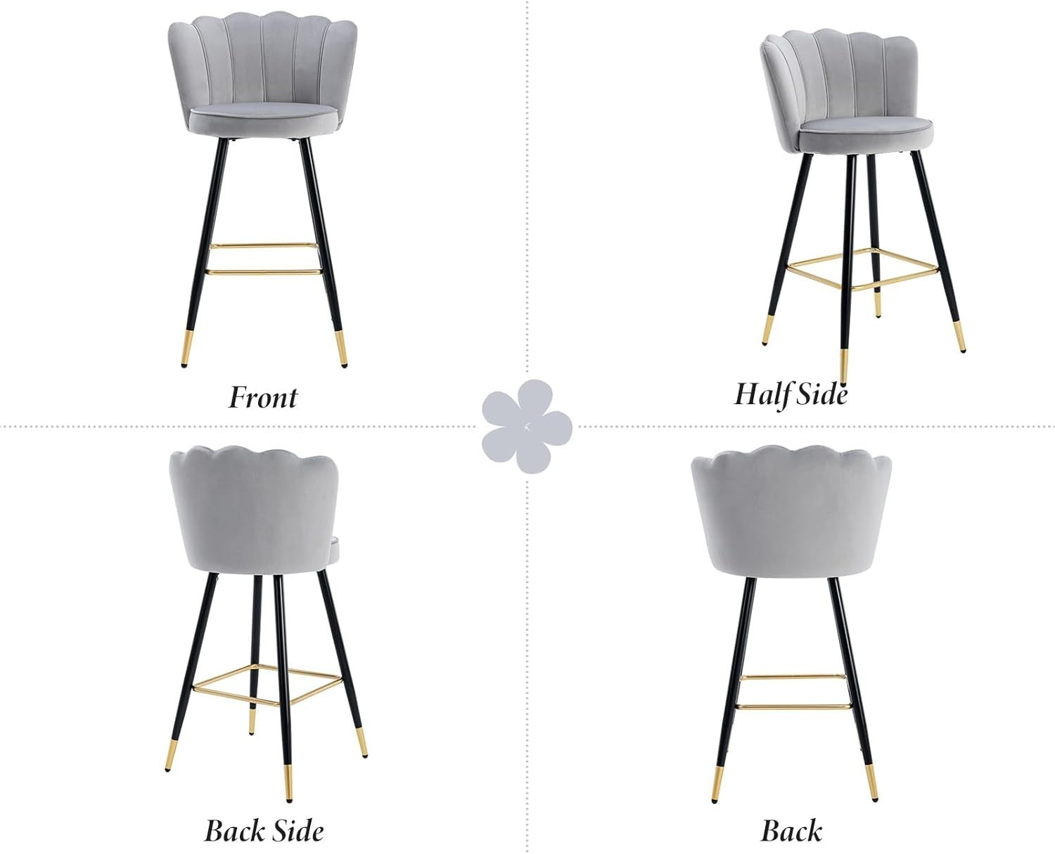 Gray Velvet Bar Stools Set of 2 – Kitchen Counter Chairs