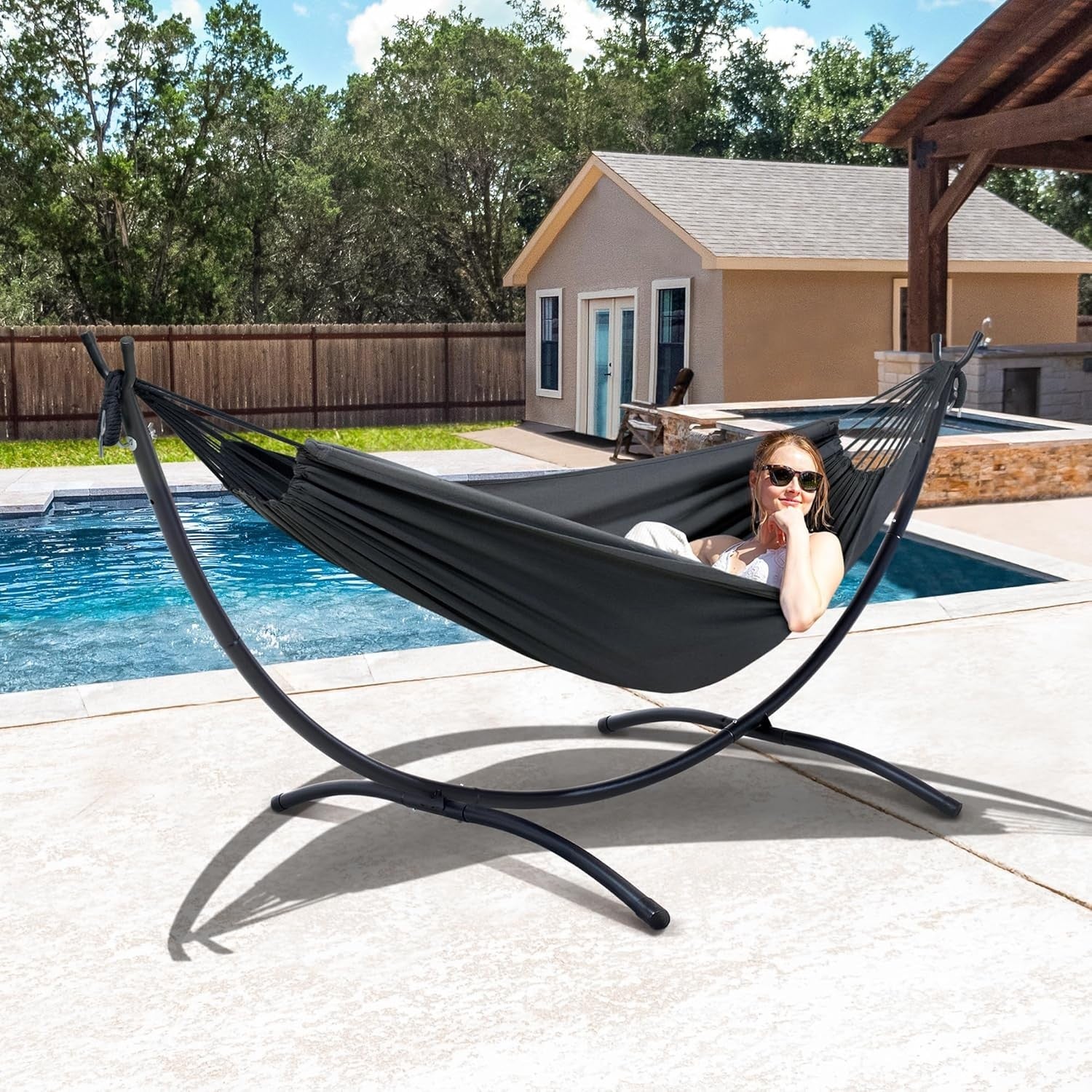 Dark Gray Hammock with Stand | 2-3 Person 475lb Capacity | Portable Outdoor Bed
