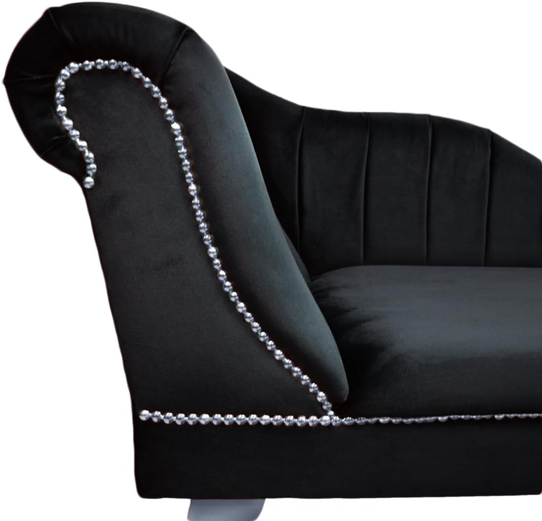 Velvet Chaise Lounge Left Hand Tufted Accent Sofa Black Chair Bedroom 133cm