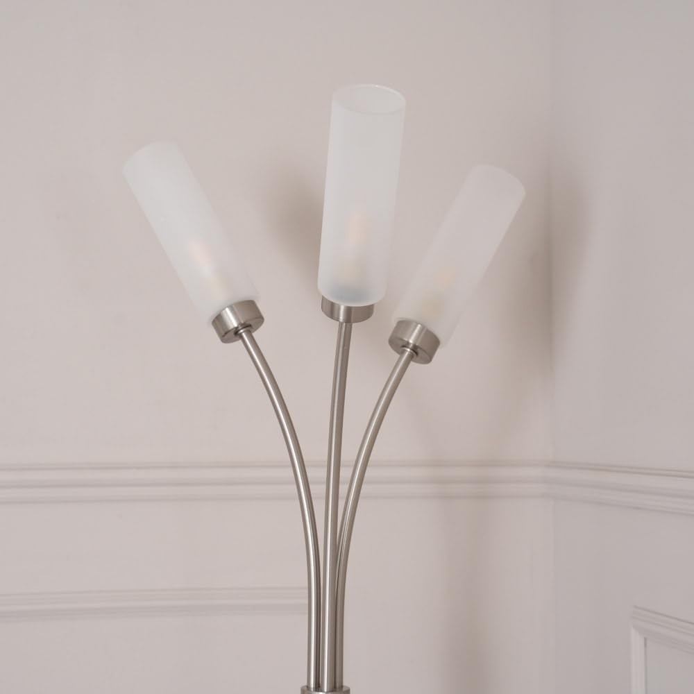 3 Arm Curved Floor Lamp Brushed Chrome Modern Standing Light with Bulbs