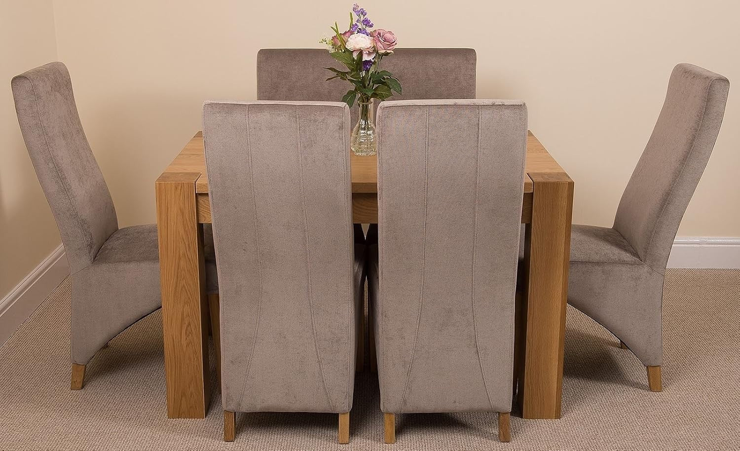 6 Seater Oak Dining Table Set Grey Fabric Chairs 125x80cm Modern Look