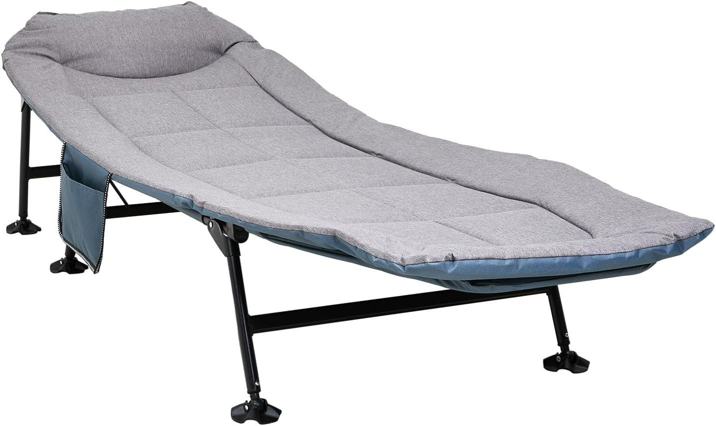 Adjustable Outdoor Sun Lounger with Headrest Pillow & Side Pocket Grey