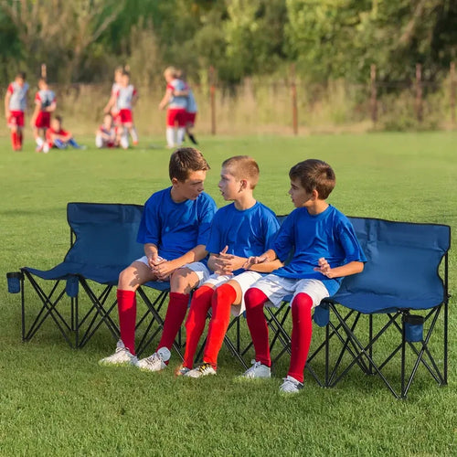 6-Seater Folding Team Bench with Cup Holders Portable Outdoor Sports Chair Blue