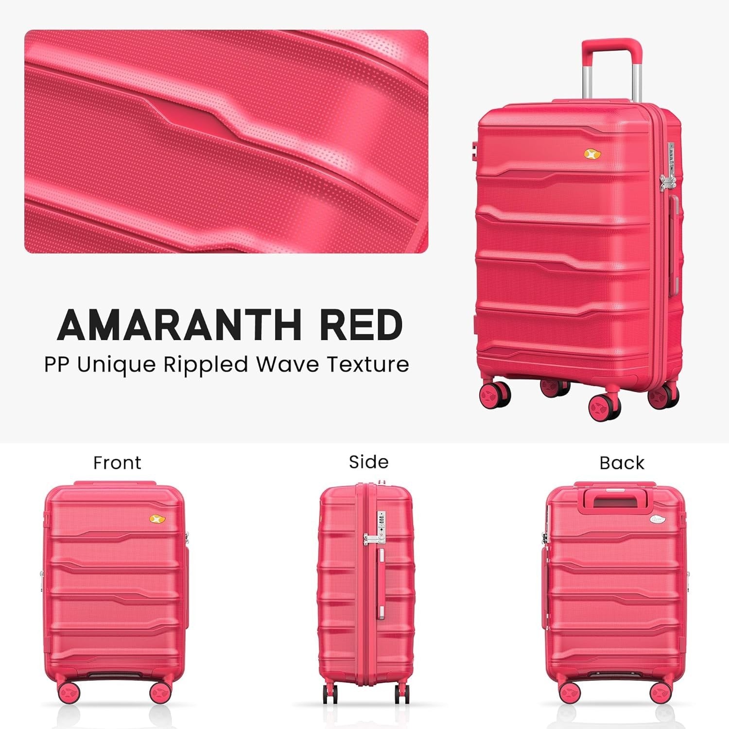 24 Inch Hard Shell Suitcase PP Lightweight 4 Spinner Wheels TSA Lock