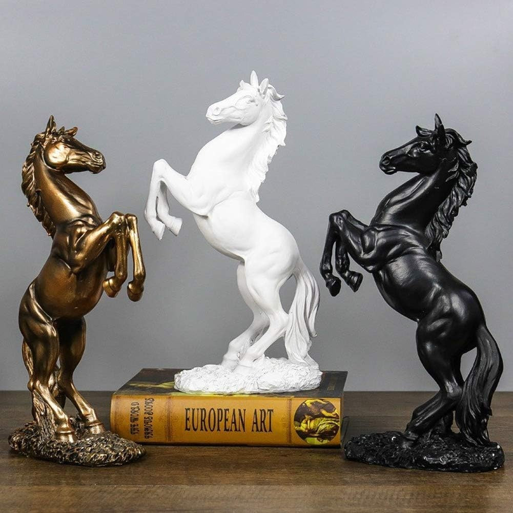 Rearing Horse Statue Black Resin Sculptural Decor Elegant Home Office Art
