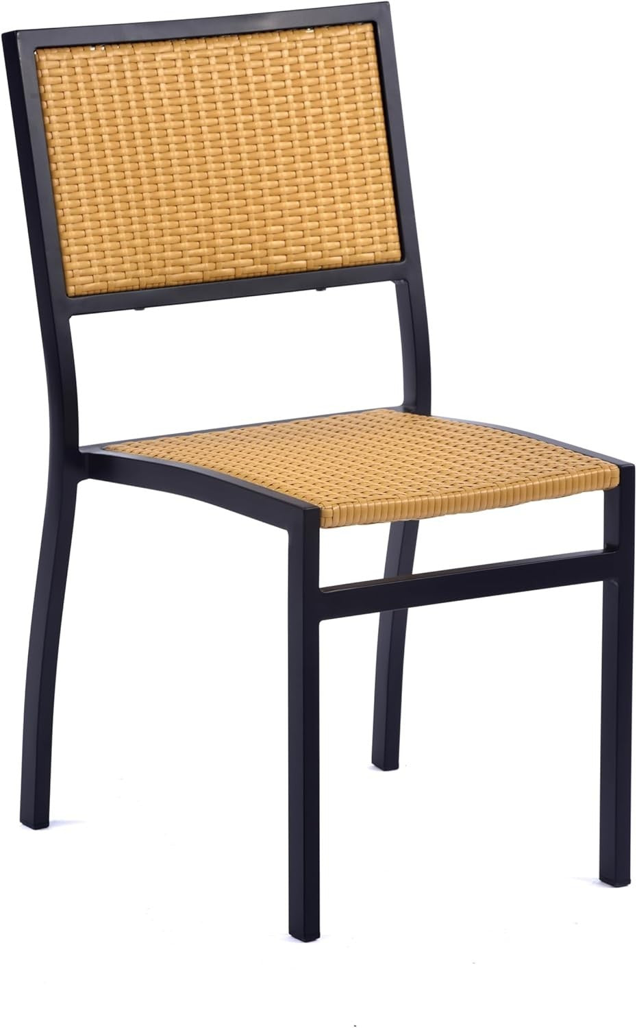 Teak Rattan Dining Side Chair Stackable Garden Patio Seating Metal Frame