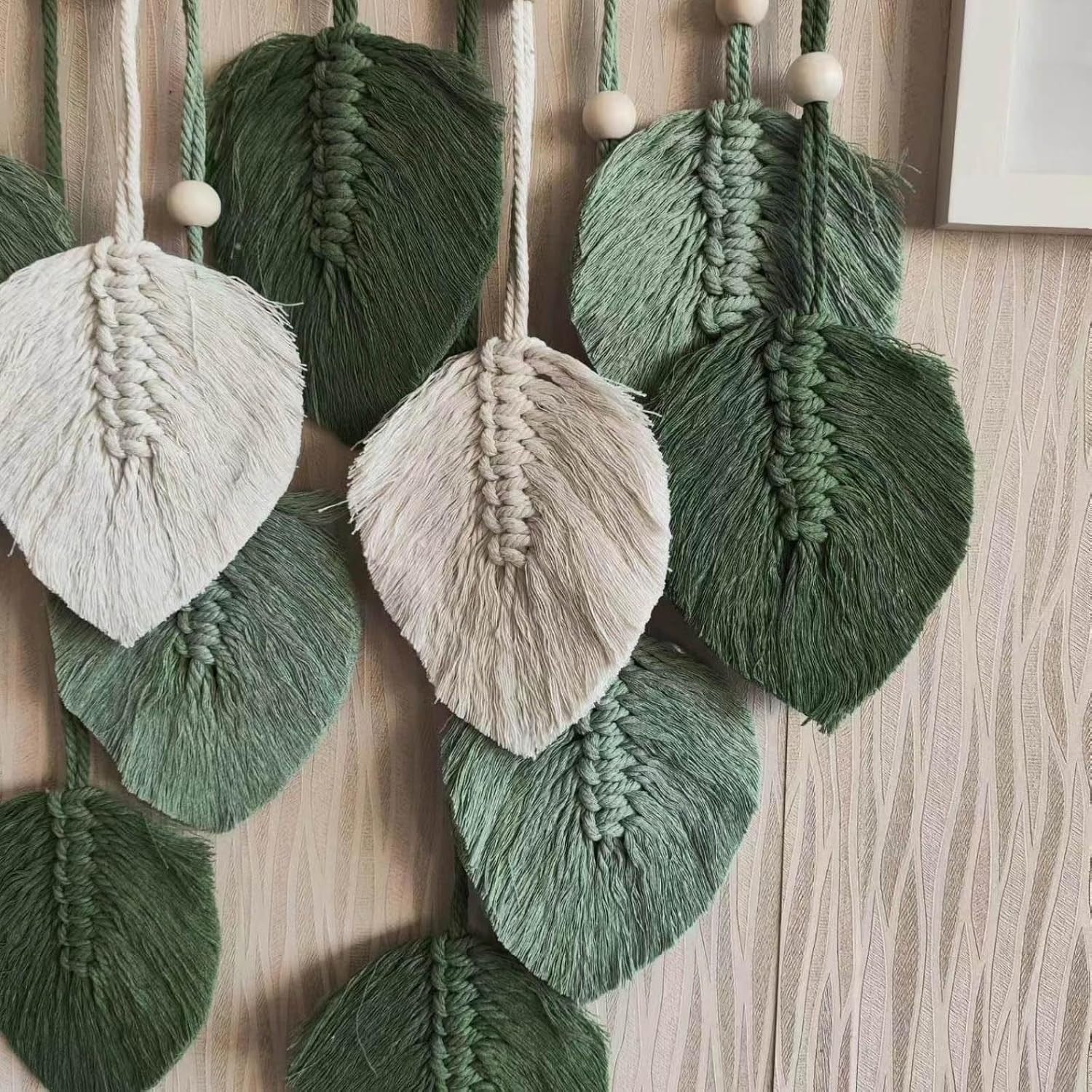 Large Boho Macrame Leaf Wall Hanging Cotton Tassel Decor