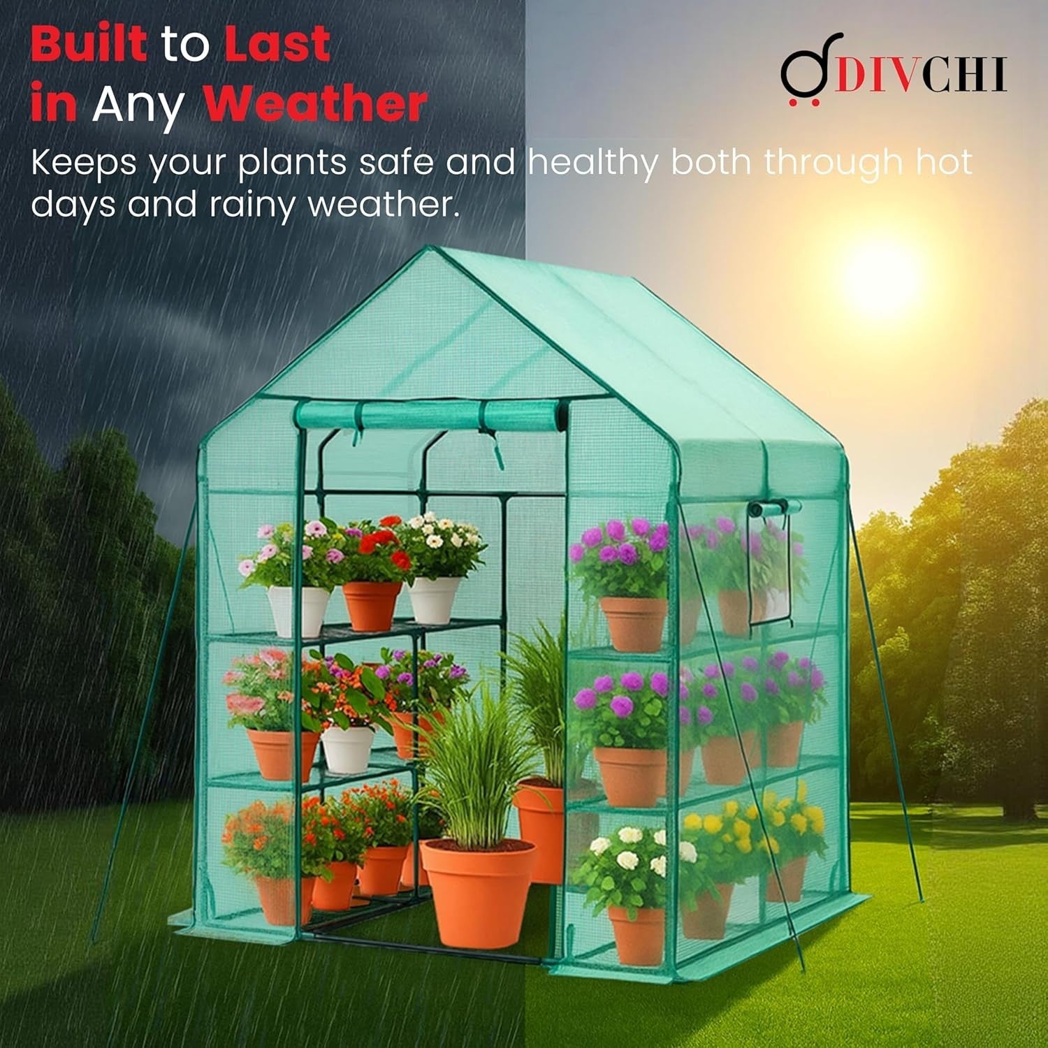 Walk-In Greenhouse 3 Tier 6 Shelves | Heavy Duty PE Cover Garden Growhouse