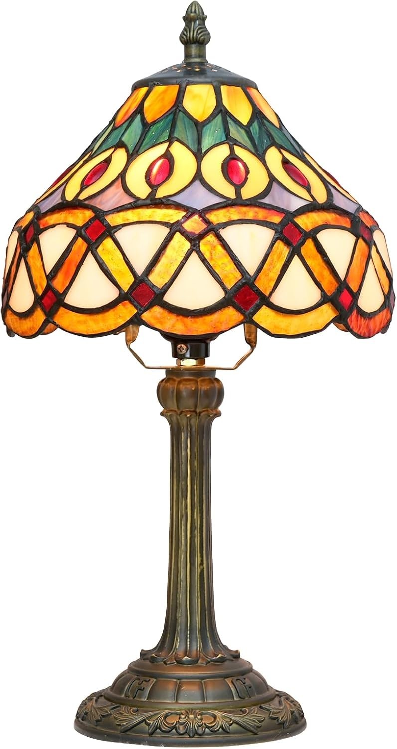 Vintage Stained Glass Peacock Table Lamp | Handmade Reading Light 14”H