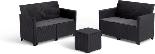 4 Seater Rattan Garden Sofa Set w/ Cushions & Storage Table Outdoor
