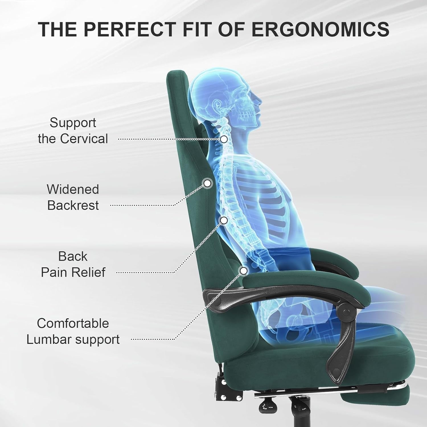 Ergonomic Green Gaming Chair Swivel Recliner Adjustable Foot Rest High Back