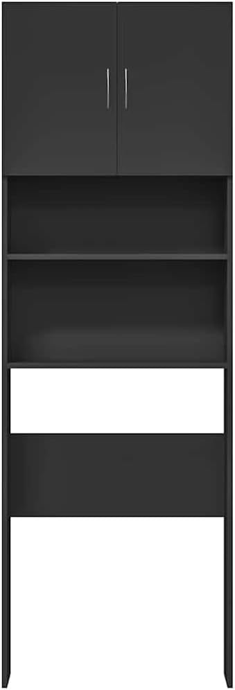 Tall Black Washing Machine Cabinet Over-Laundry Storage Unit with Doors & Shelve
