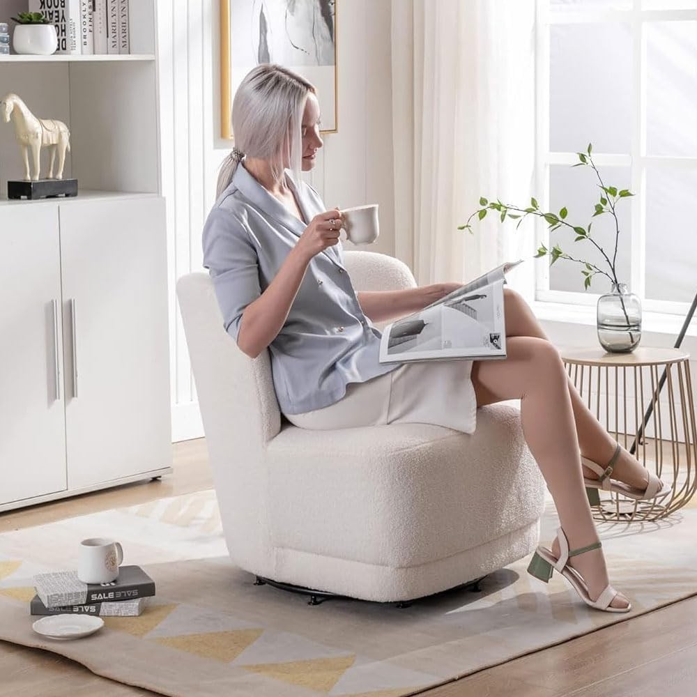 Swivel Teddy Tub Chair White 360° Accent Barrel Lounge Chair