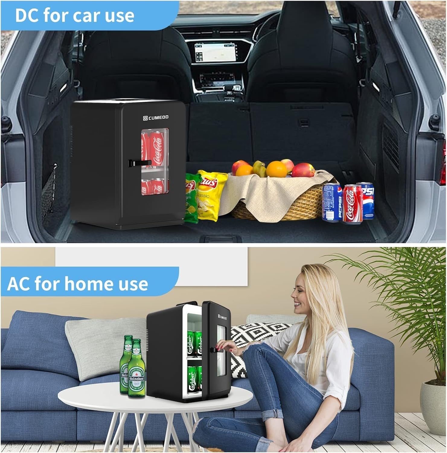 15L Mini Fridge Cooler & Warmer 21 Can Portable Small Fridge Black