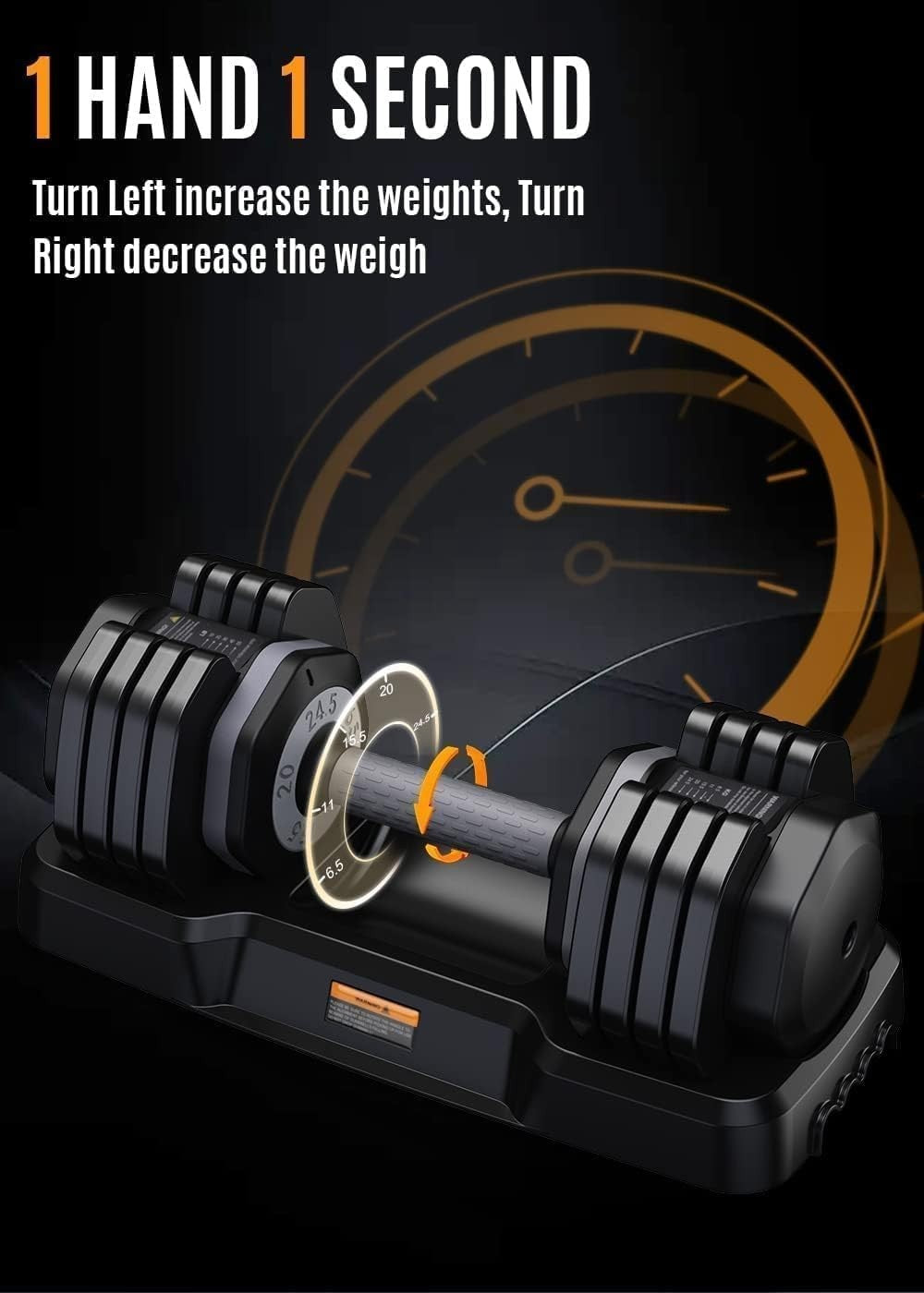 Adjustable Dumbbells Pair 6.5kg–24.5kg Quick Change Space Saving Home Gym