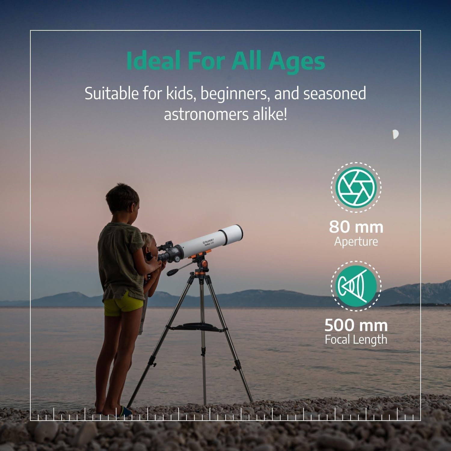 Black 20x-250x Telescope for Kids & Adults Moon, Stars, Stargazing