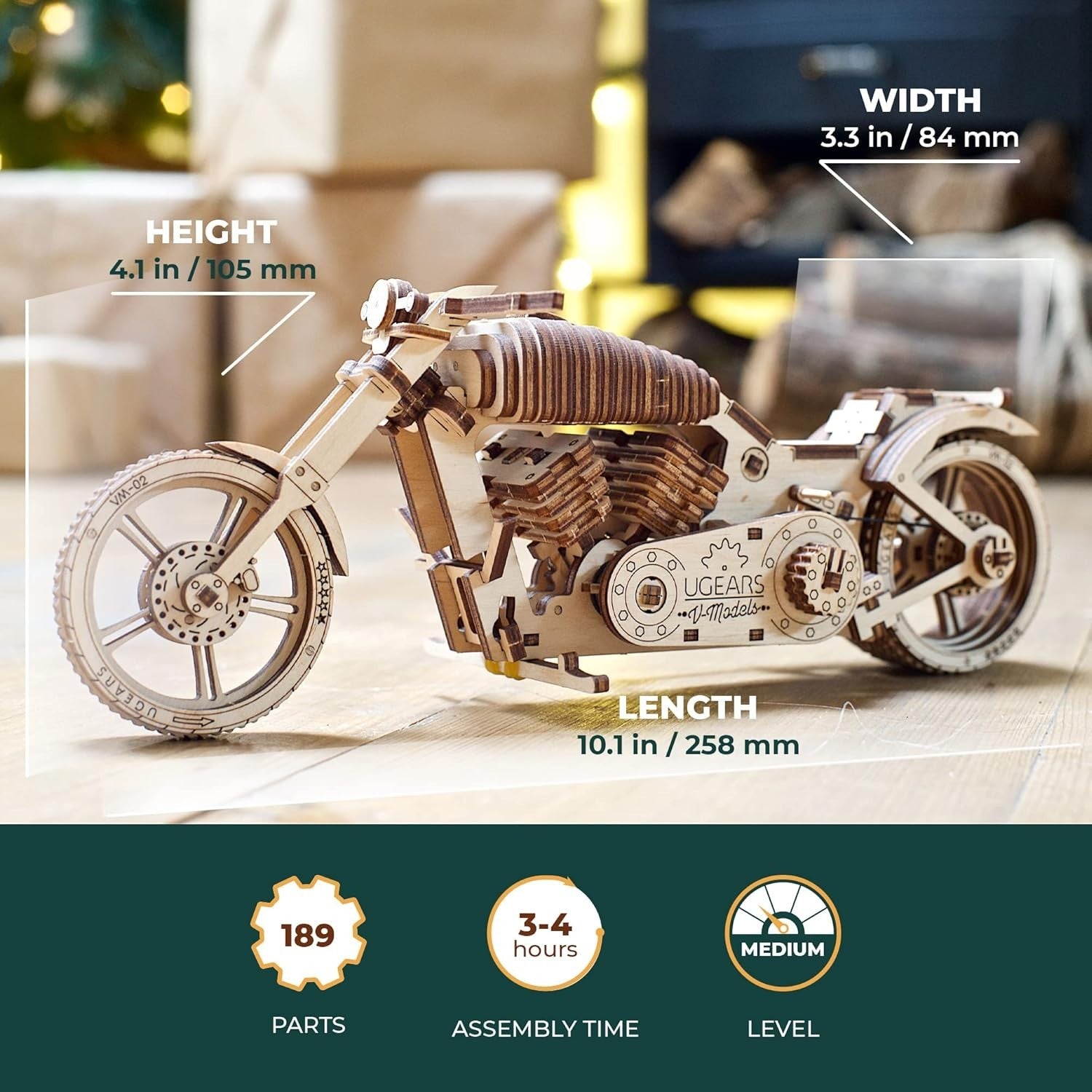 3D Wooden Motorcycle Puzzle Model Kit with Rubber Band Motor – Fun & Educational