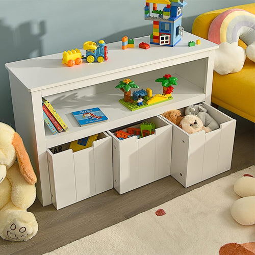 Kids Toy Storage Cabinet with Drawers & Shelf, Durable Wood, 102x33x62cm
