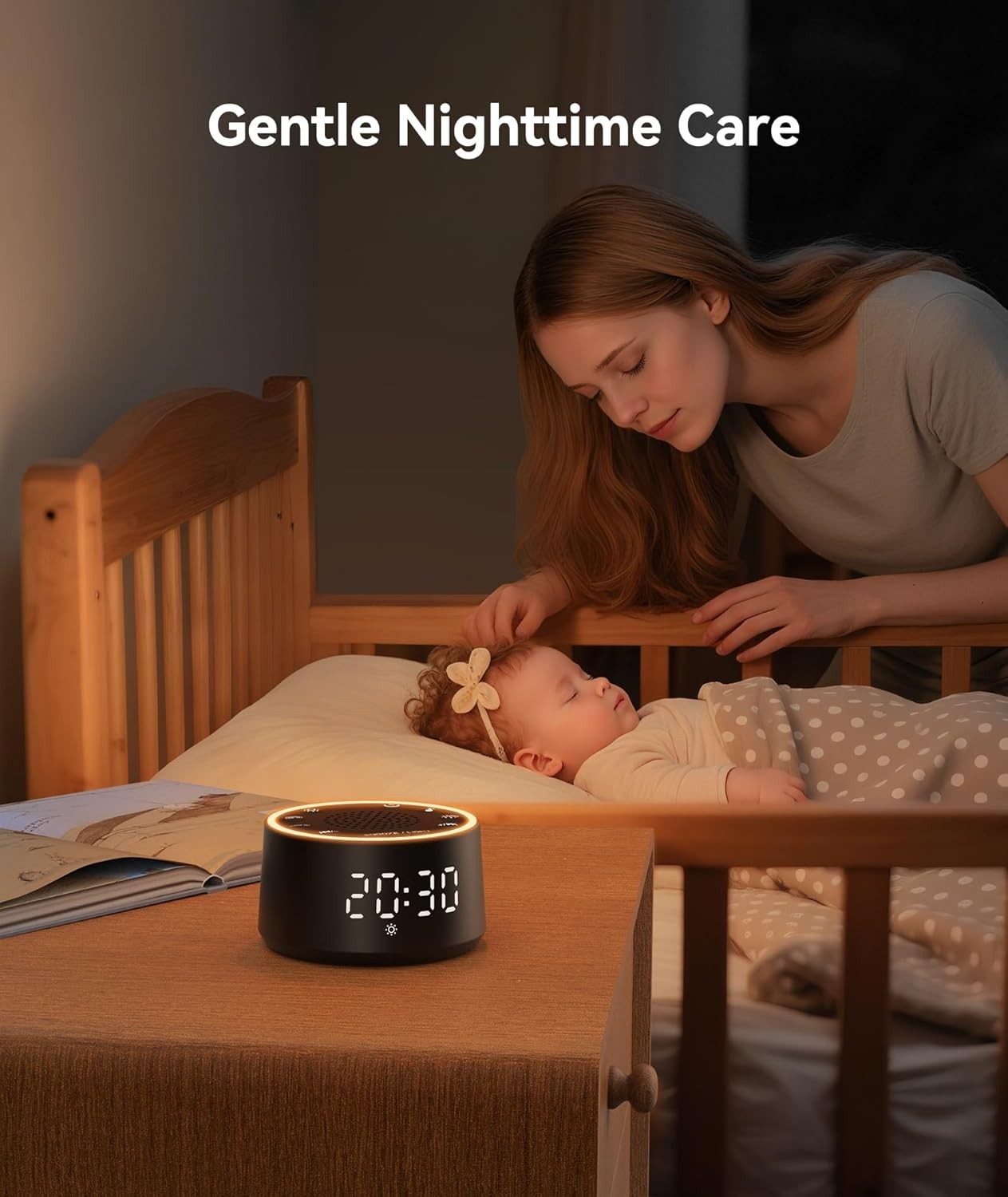 Black Noise Machine for Sleep – 25 Soothing Sounds, Night Light, Timer, Travel