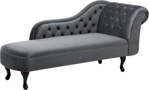 Right Hand Velvet Chesterfield Chaise Lounge Grey Tufted Sofa for Living Room
