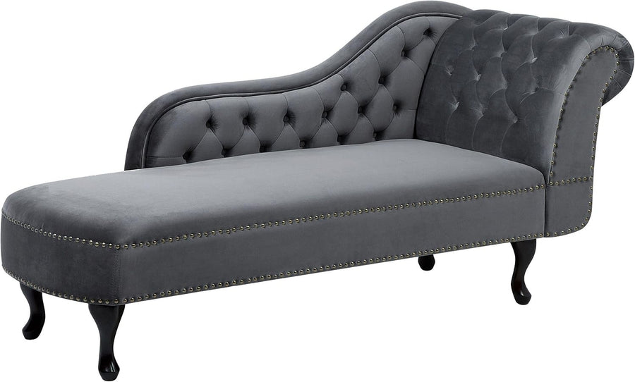 Right Hand Velvet Chesterfield Chaise Lounge Grey Tufted Sofa for Living Room