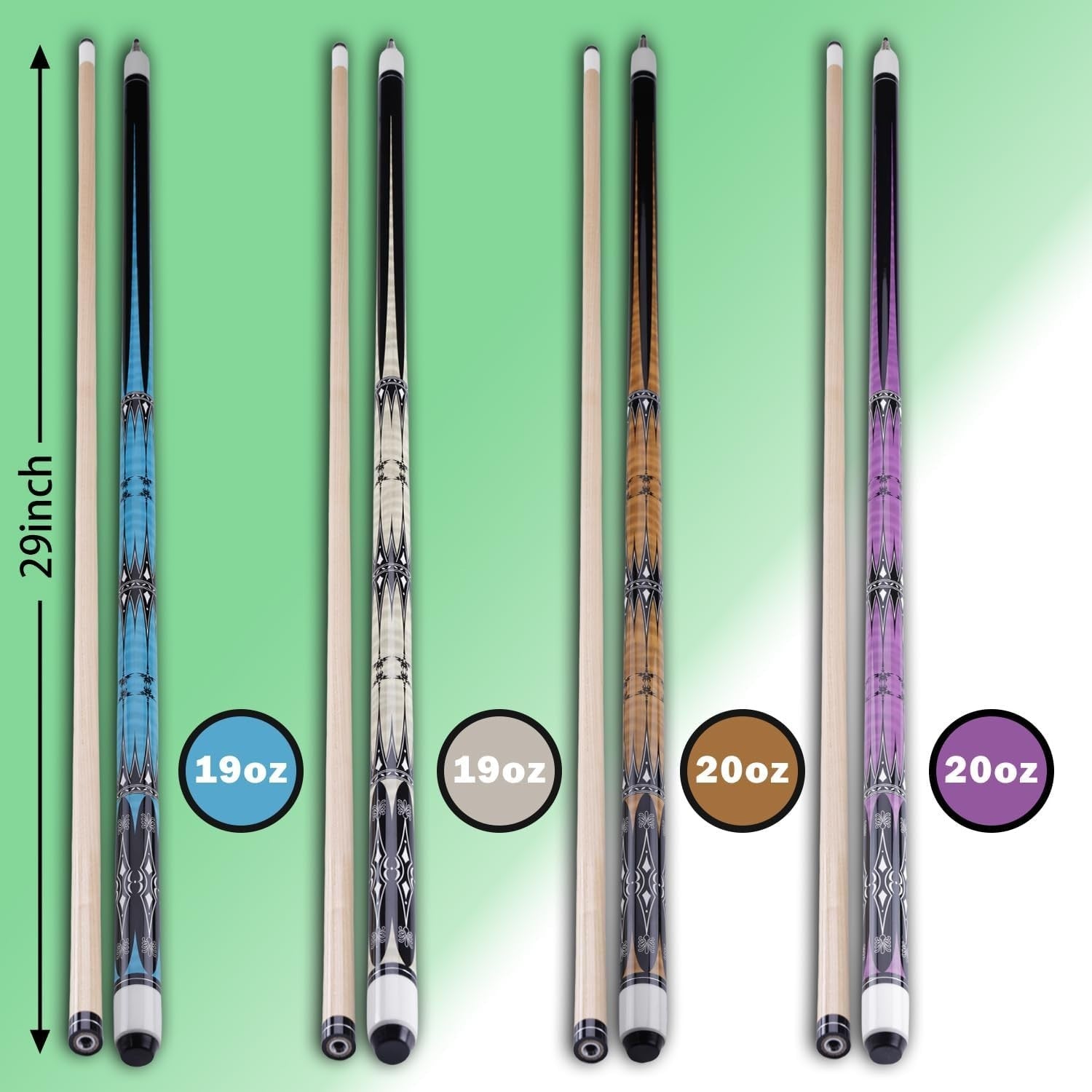 13mm 58 Inch 2 Piece Maple Pool Cue 19oz 20oz Billiard Stick