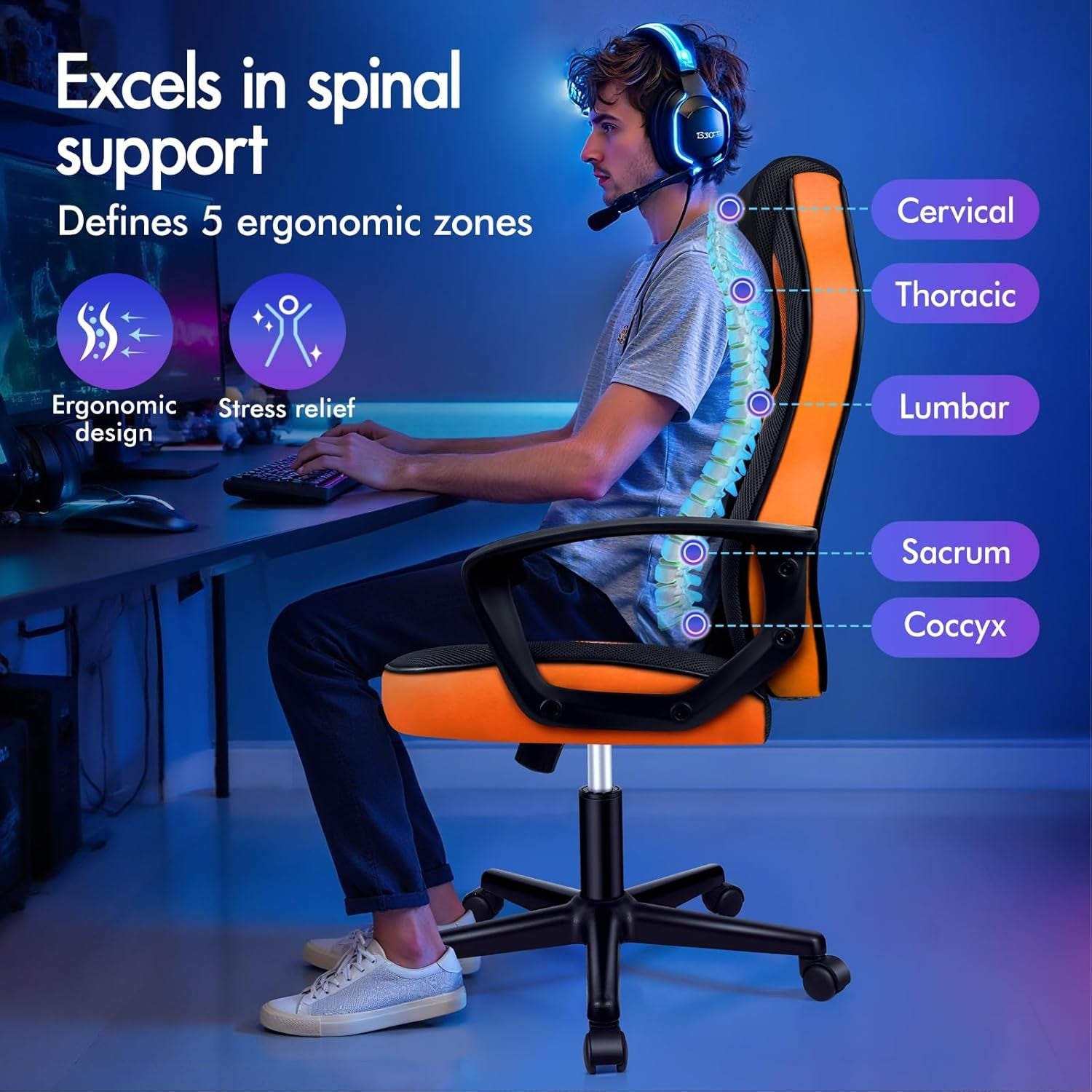 Ergonomic Gaming Chair Recliner w/ Footrest Lumbar Support PU