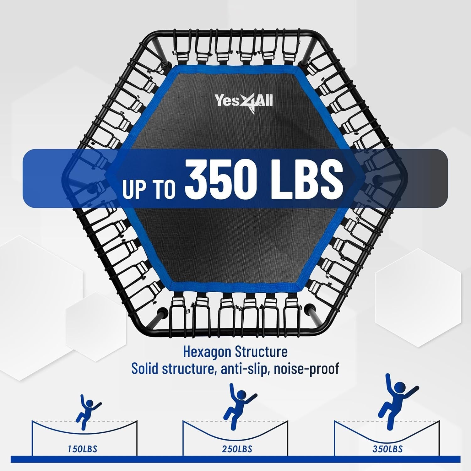 48in Hexagonal Fitness Rebounder Trampoline Silent Bungee 350lb