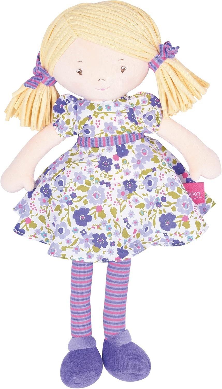 Organic Cotton Soft Rag Doll Floral Dress Cuddly Tea Party Gift for Girls