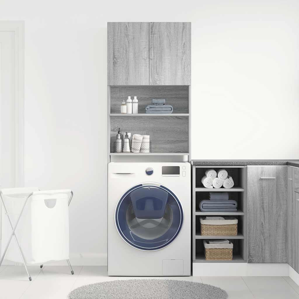 Tall Washing Machine Cabinet Grey Over-Toilet Laundry Storage Unit 64×24×190cm