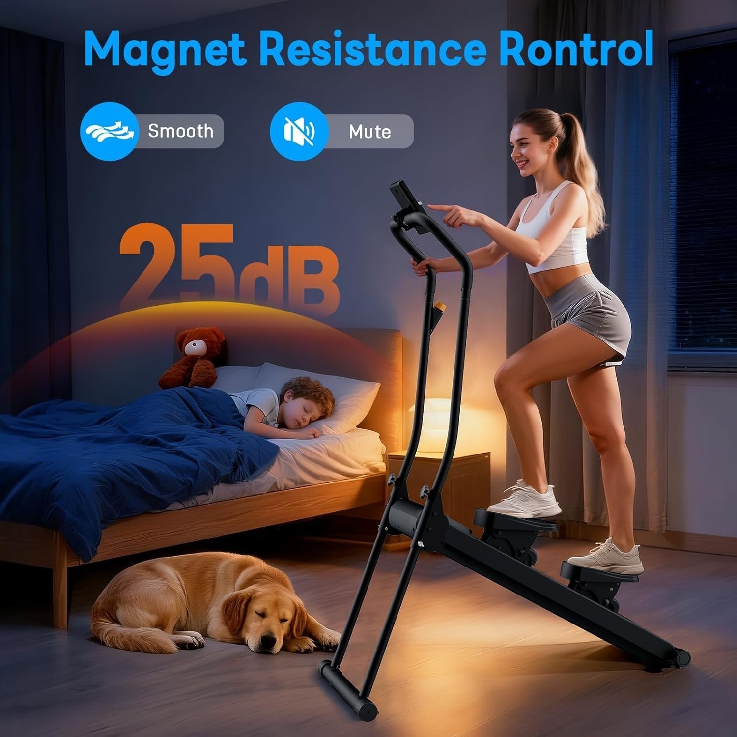 Foldable Magnetic Stair Climber w/ Adjustable Incline, Quiet Drive