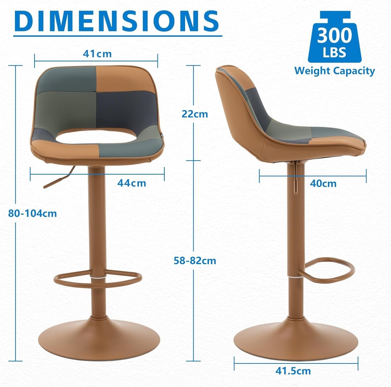 Adjustable Swivel Bar Stools 2pcs Faux Leather Counter Height Tan