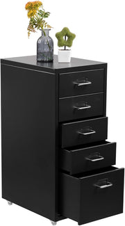 5 Drawer Metal File Cabinet with Wheels, Rolling Office Storage Unit, Under Desk