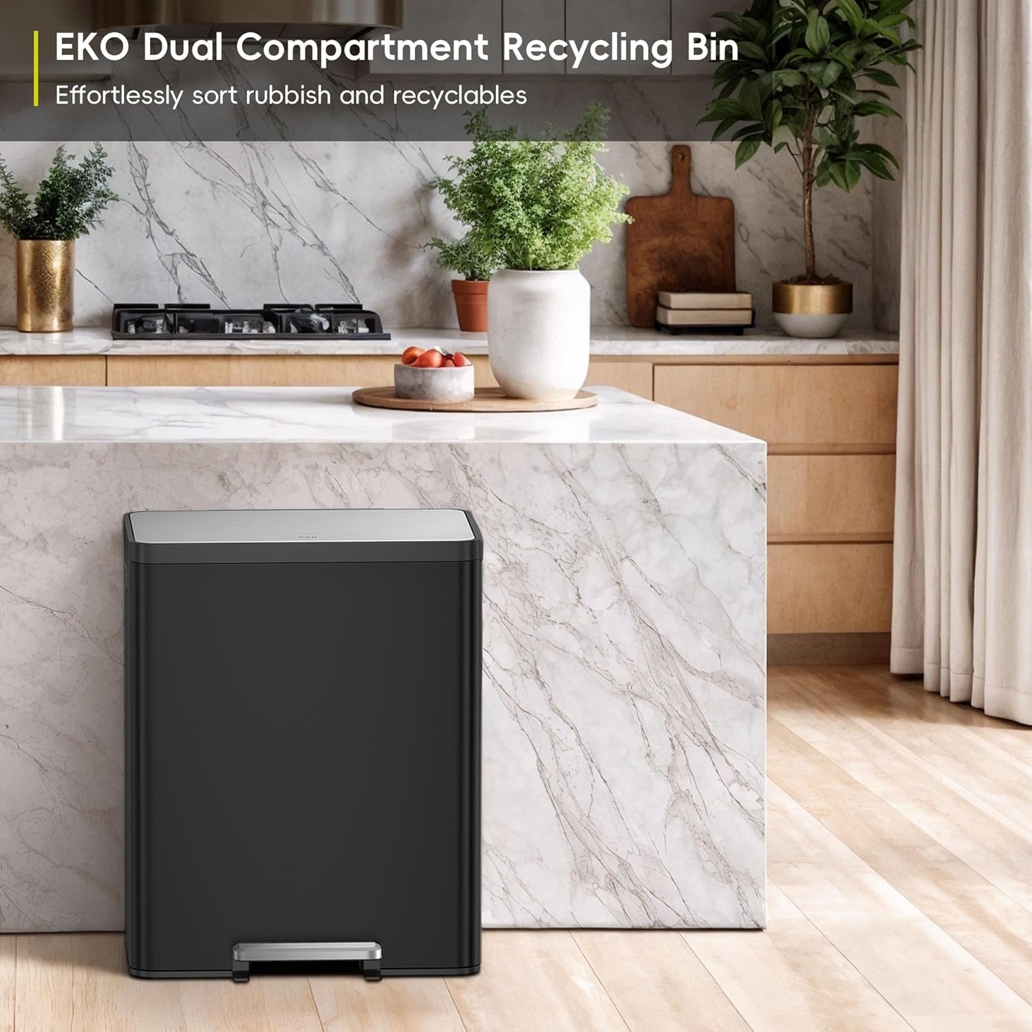 60L Dual Recycling Kitchen Bin 30L+30L Black Soft Close