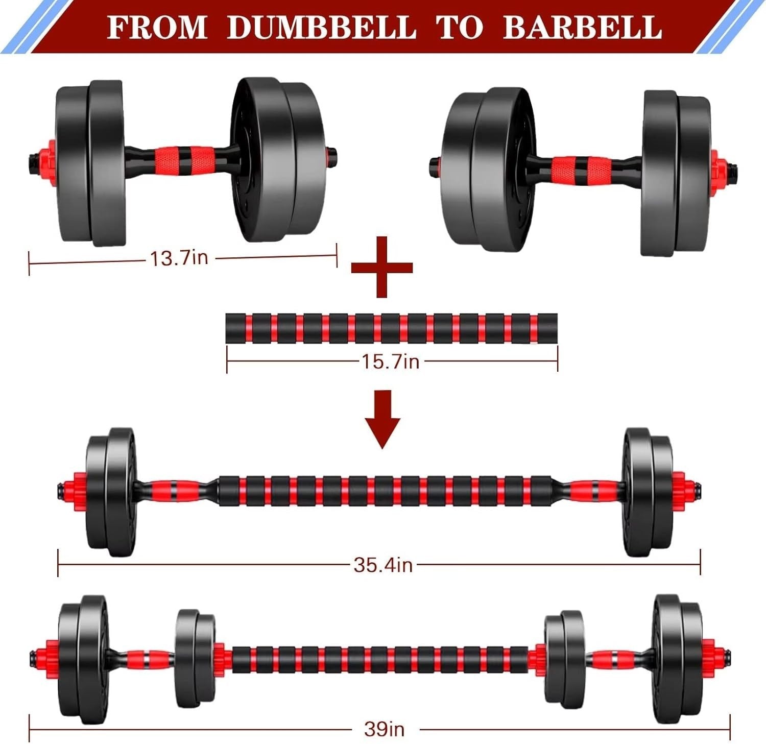 Adjustable Dumbbell Barbell Set 15KG Home Gym Training Weights